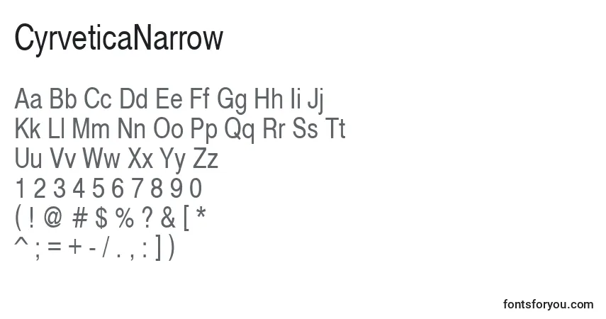 A fonte CyrveticaNarrow – alfabeto, números, caracteres especiais