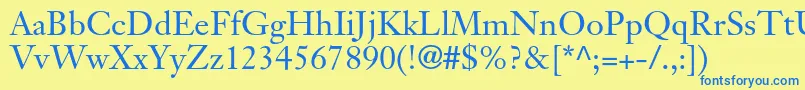 フォントJansontextltstdRoman – 青い文字が黄色の背景にあります。