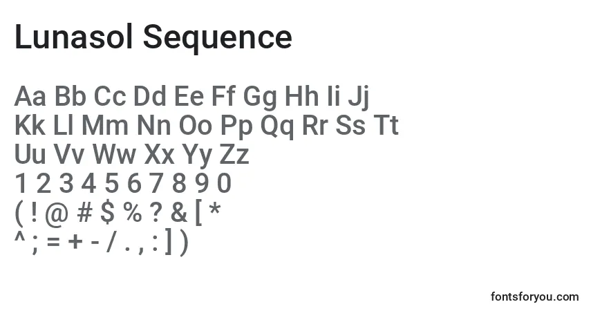 Czcionka Lunasol Sequence – alfabet, cyfry, specjalne znaki