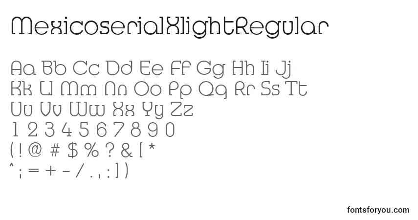 A fonte MexicoserialXlightRegular – alfabeto, números, caracteres especiais