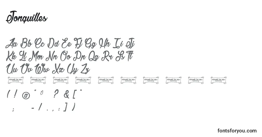 Schriftart Jonquilles – Alphabet, Zahlen, spezielle Symbole