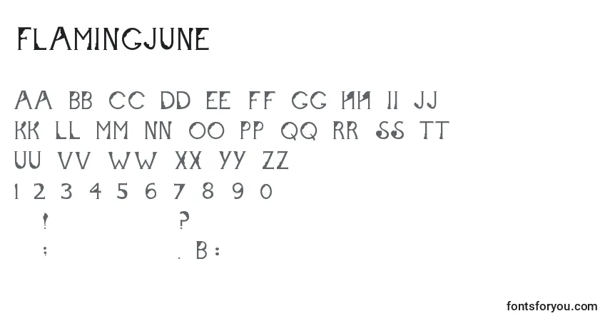 A fonte Flamingjune – alfabeto, números, caracteres especiais