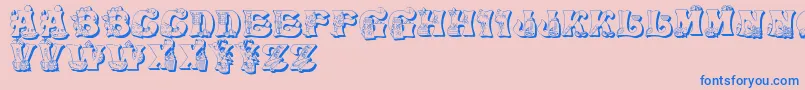 Weitere Informationen zur KitchenKapers2-Schriftart KitchenKapers2-Schriftart – Blaue Schriften auf rosa Hintergrund
