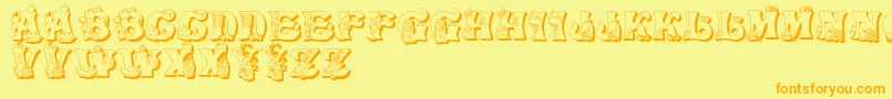 フォントKitchenKapers2 – オレンジの文字が黄色の背景にあります。