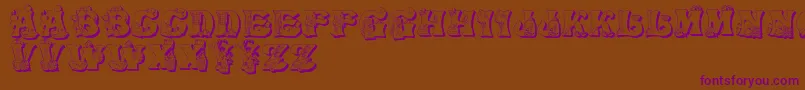 Weitere Informationen zur KitchenKapers2-Schriftart KitchenKapers2-Schriftart – Violette Schriften auf braunem Hintergrund