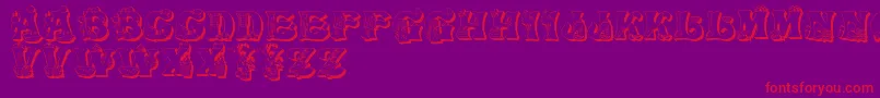 Weitere Informationen zur KitchenKapers2-Schriftart KitchenKapers2-Schriftart – Rote Schriften auf violettem Hintergrund