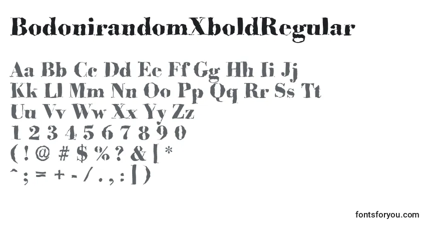 A fonte BodonirandomXboldRegular – alfabeto, números, caracteres especiais