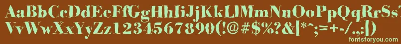 フォントBodonirandomXboldRegular – 緑色の文字が茶色の背景にあります。