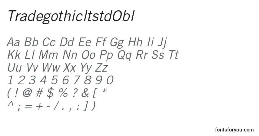 A fonte TradegothicltstdObl – alfabeto, números, caracteres especiais