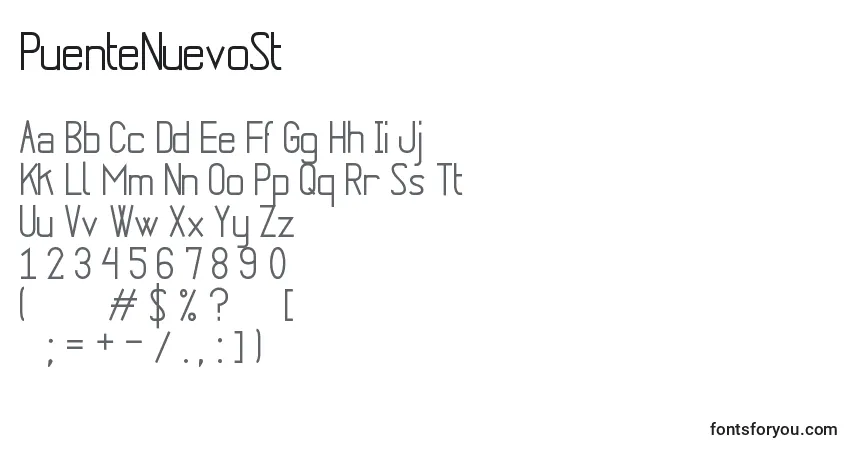 Czcionka PuenteNuevoSt – alfabet, cyfry, specjalne znaki
