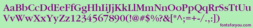 Fonte PfgaramondtextMedium – fontes roxas em um fundo verde