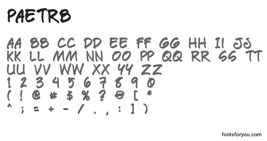 A fonte Paetrb – alfabeto, números, caracteres especiais