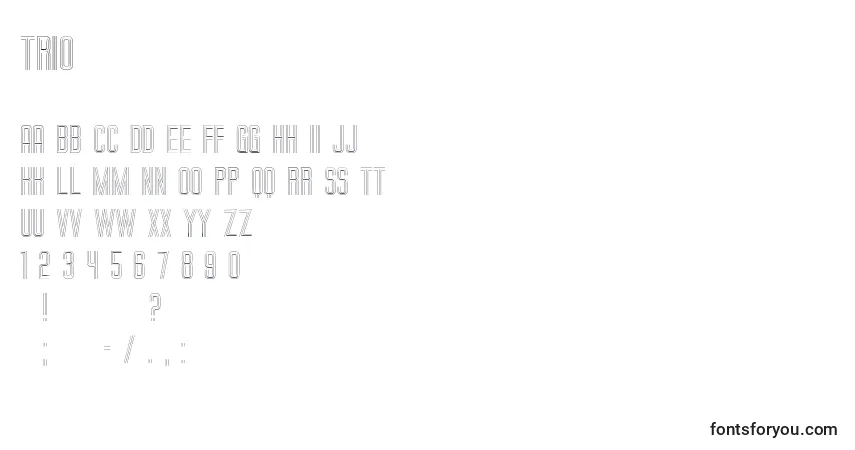 Czcionka Trio – alfabet, cyfry, specjalne znaki