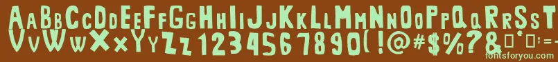 フォントMiddlemanRegular – 緑色の文字が茶色の背景にあります。