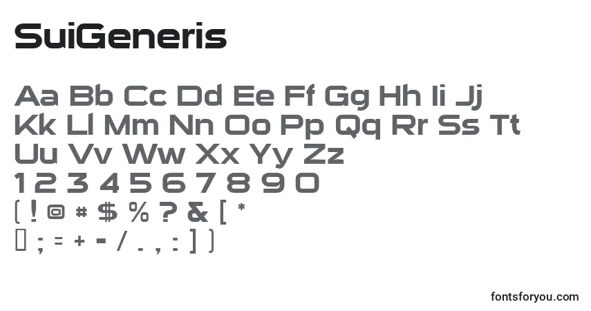 A fonte SuiGeneris – alfabeto, números, caracteres especiais