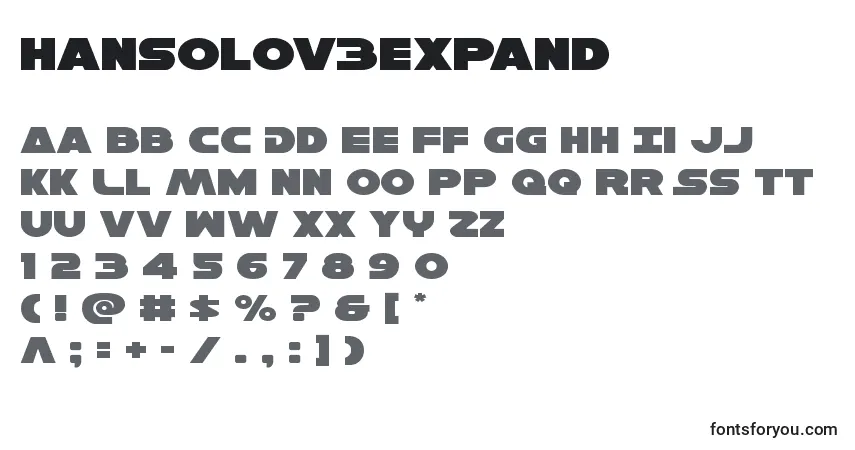 Czcionka Hansolov3expand – alfabet, cyfry, specjalne znaki
