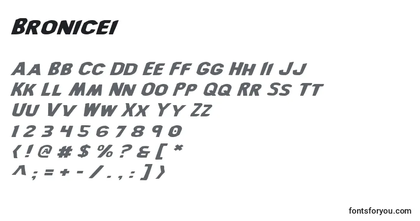 Bronicei-fontti – aakkoset, numerot, erikoismerkit