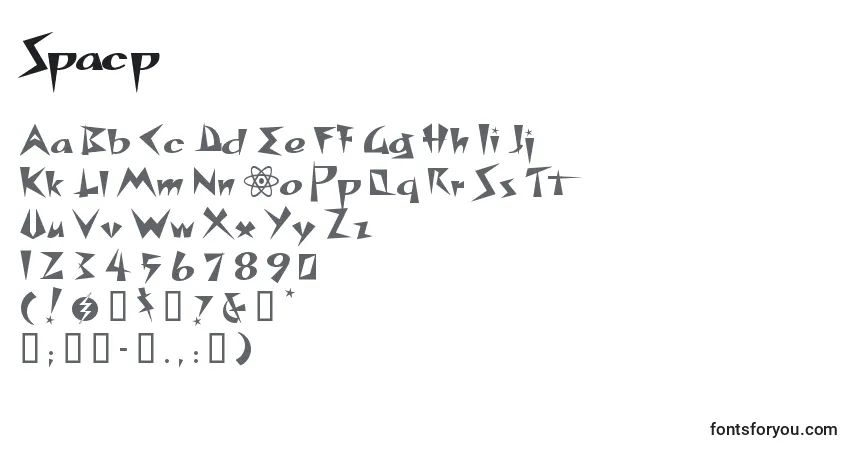 Schriftart Spacp – Alphabet, Zahlen, spezielle Symbole