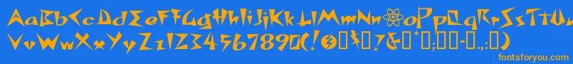 フォントSpacp – オレンジ色の文字が青い背景にあります。