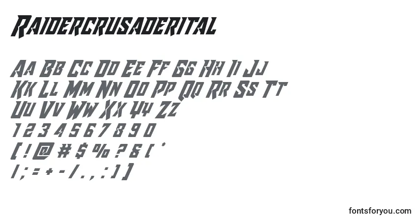 Schriftart Raidercrusaderital – Alphabet, Zahlen, spezielle Symbole