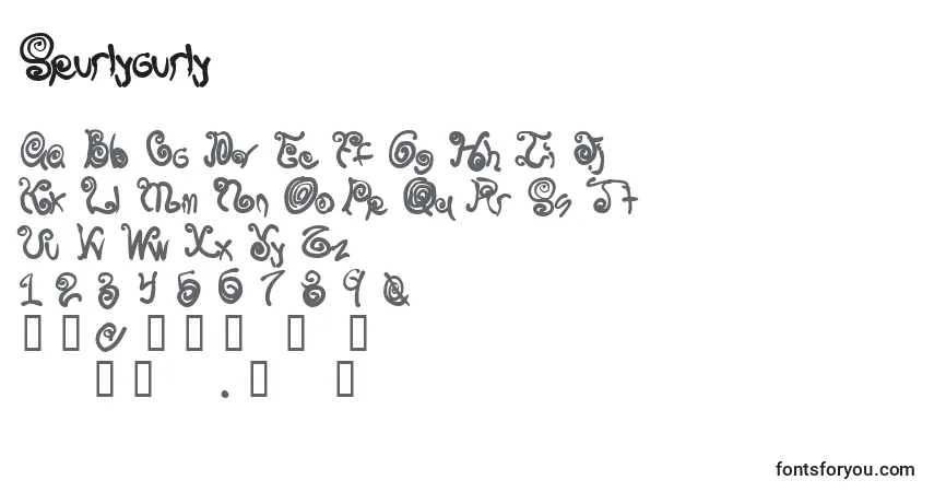 Czcionka Spurlycurly – alfabet, cyfry, specjalne znaki
