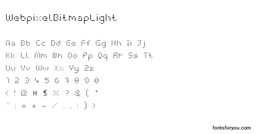 Czcionka WebpixelBitmapLight – alfabet, cyfry, specjalne znaki