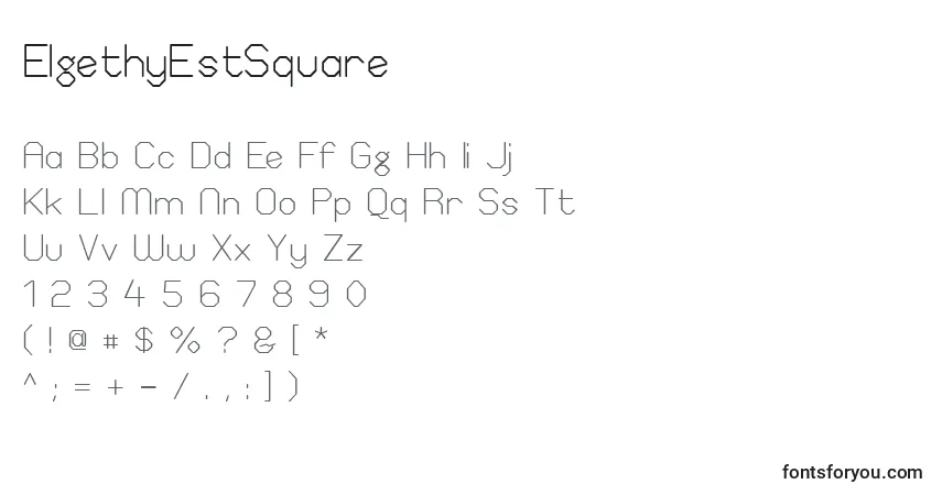 Czcionka ElgethyEstSquare – alfabet, cyfry, specjalne znaki
