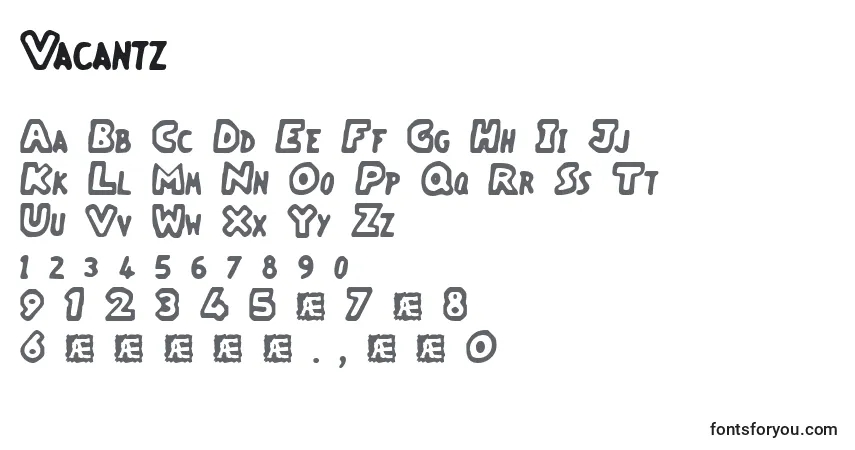 characters of vacantz font, letter of vacantz font, alphabet of  vacantz font