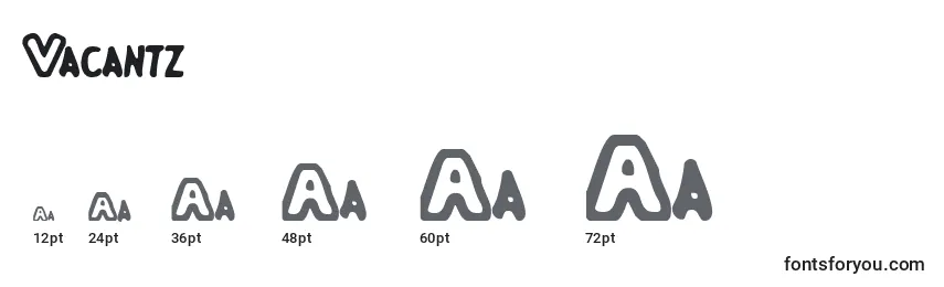 sizes of vacantz font, vacantz sizes