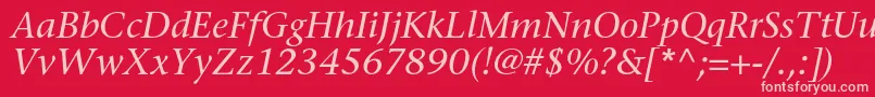 SonetserifItalic-Schriftart – Rosa Schriften auf rotem Hintergrund