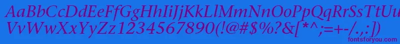 SonetserifItalic-Schriftart – Violette Schriften auf blauem Hintergrund
