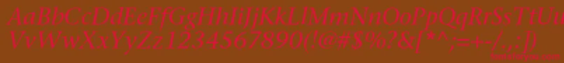 フォントSonetserifItalic – 赤い文字が茶色の背景にあります。