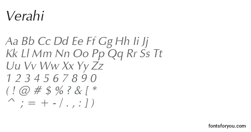 A fonte Verahi – alfabeto, números, caracteres especiais