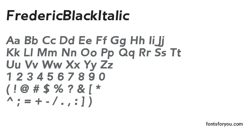 Czcionka FredericBlackItalic – alfabet, cyfry, specjalne znaki