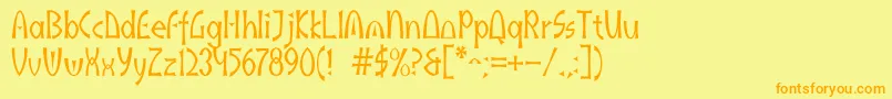 フォントAkaindic – オレンジの文字が黄色の背景にあります。