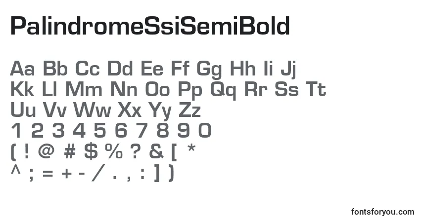 A fonte PalindromeSsiSemiBold – alfabeto, números, caracteres especiais