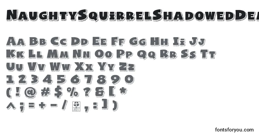 A fonte NaughtySquirrelShadowedDemo – alfabeto, números, caracteres especiais