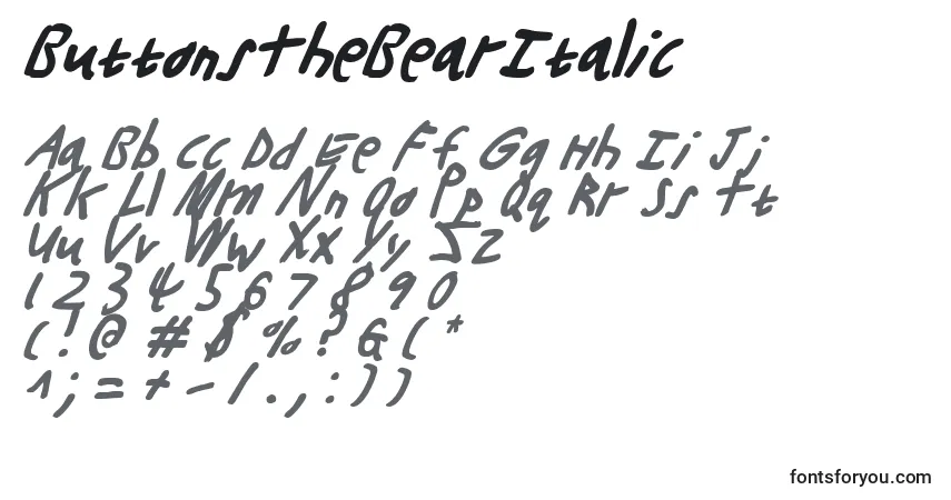 A fonte ButtonsTheBearItalic – alfabeto, números, caracteres especiais