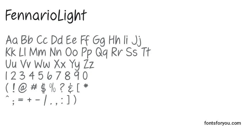 Czcionka FennarioLight – alfabet, cyfry, specjalne znaki