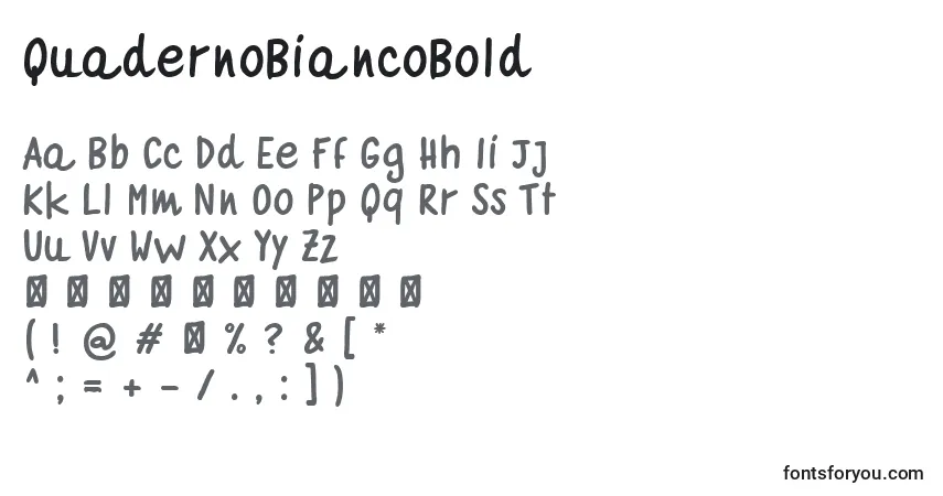 Schriftart QuadernoBiancoBold – Alphabet, Zahlen, spezielle Symbole