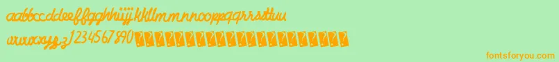 Charcoalscript-Schriftart – Orangefarbene Schriften auf grünem Hintergrund