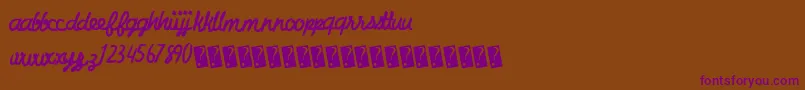 Charcoalscript-Schriftart – Violette Schriften auf braunem Hintergrund