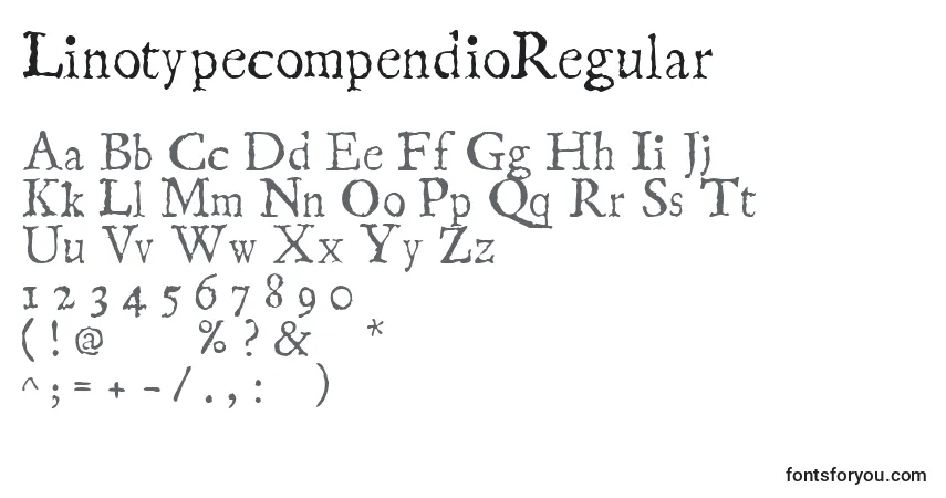 A fonte LinotypecompendioRegular – alfabeto, números, caracteres especiais