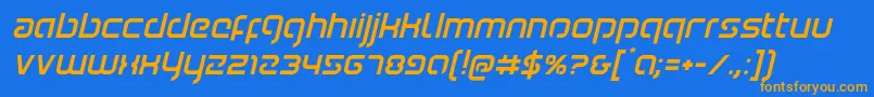 フォントYoungerbloodital – オレンジ色の文字が青い背景にあります。