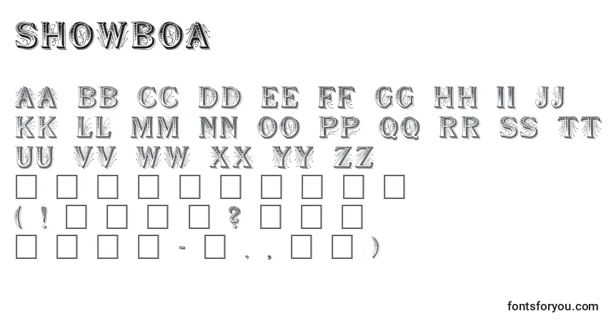 Schriftart Showboa – Alphabet, Zahlen, spezielle Symbole