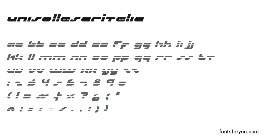 Шрифт UniSolLaserItalic – алфавит, цифры, специальные символы
