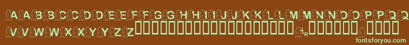 フォントFlPunxsutawneyPhil – 緑色の文字が茶色の背景にあります。