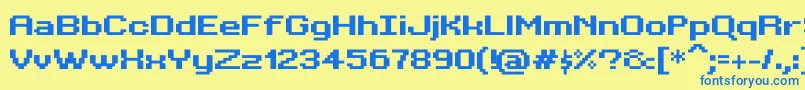 フォントBitKitwideBold – 青い文字が黄色の背景にあります。