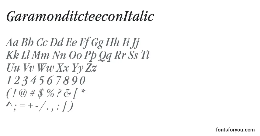 Шрифт GaramonditcteeconItalic – алфавит, цифры, специальные символы