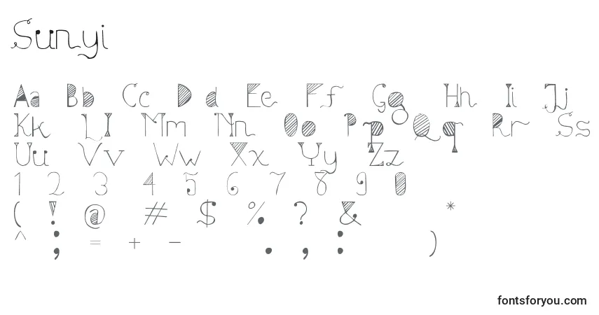 Czcionka Sunyi – alfabet, cyfry, specjalne znaki